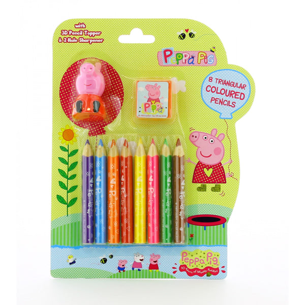 Peppa Pig 8 Triangular Colouring Pencils Sharpener Pencil Topper