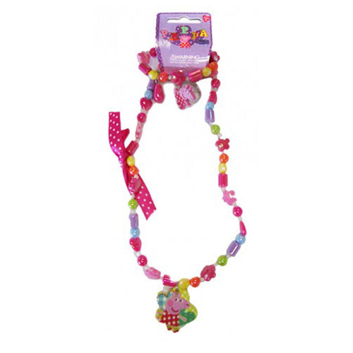 Peppa Pig Necklace, Bracelet and Ring Set for Girls Patchwork Theme